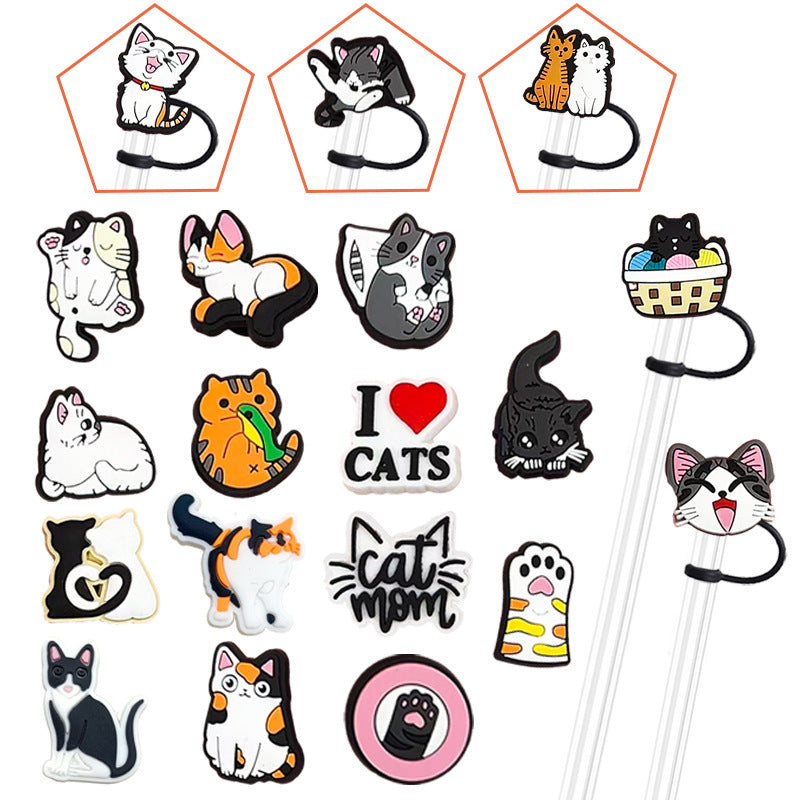 Wholesale 10pcs PVC 10mm Cute Cat Animal Straw Cover Cup Decoration